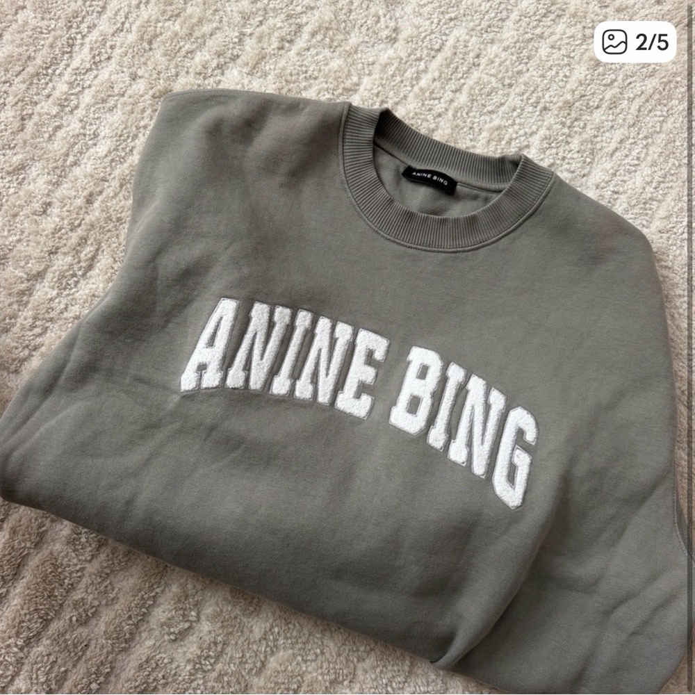 Anine Bing Sage Green Logo Crewneck Sweatshirt size small - Picture 2 of 5